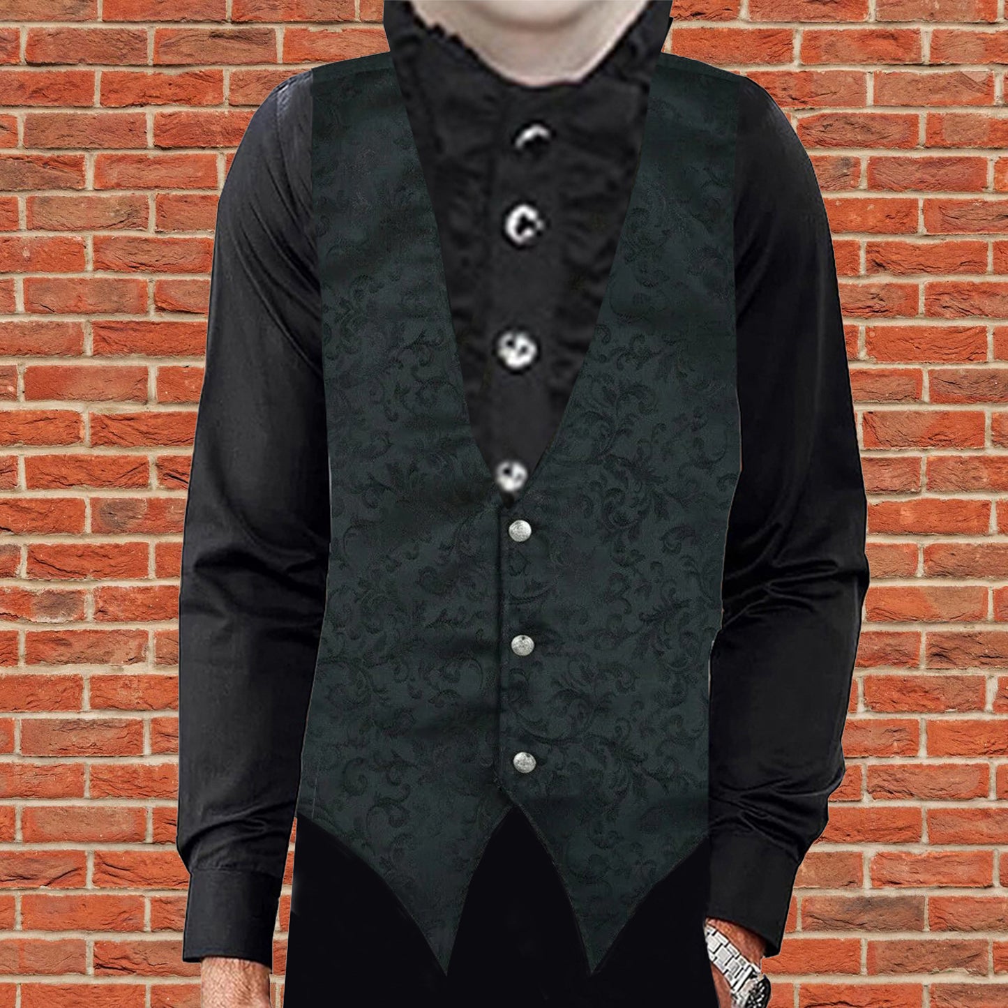 Gothic Rock Men's Victorian Single Breasted Brocade Vest Regency Waistcoat