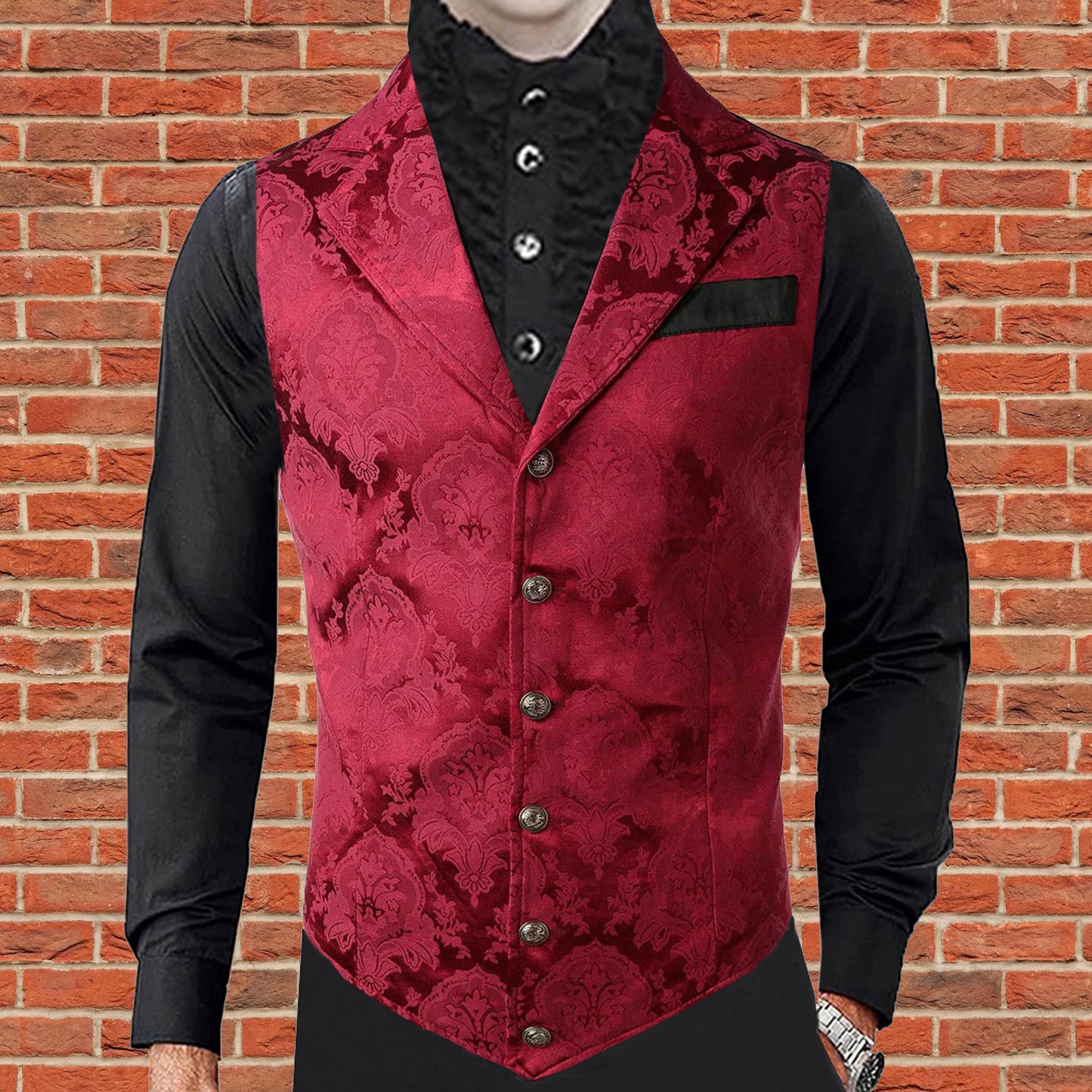 Handmade Red Men's Victorian Suit Gentleman Vest Steampunk Gothic Waistcoat/Usa