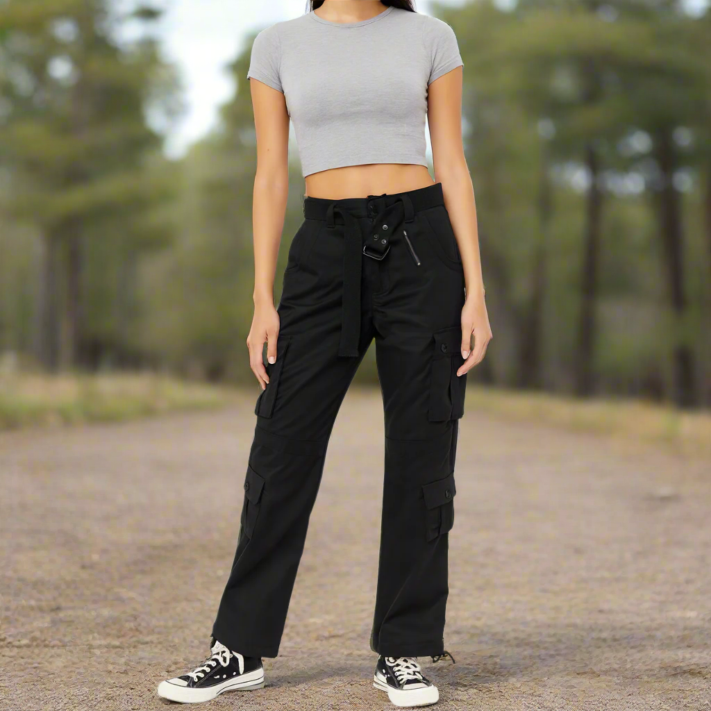 Women's Causal Cotton Cargo Pants Military Combat Workwear Capri Pants with 8 Pockets