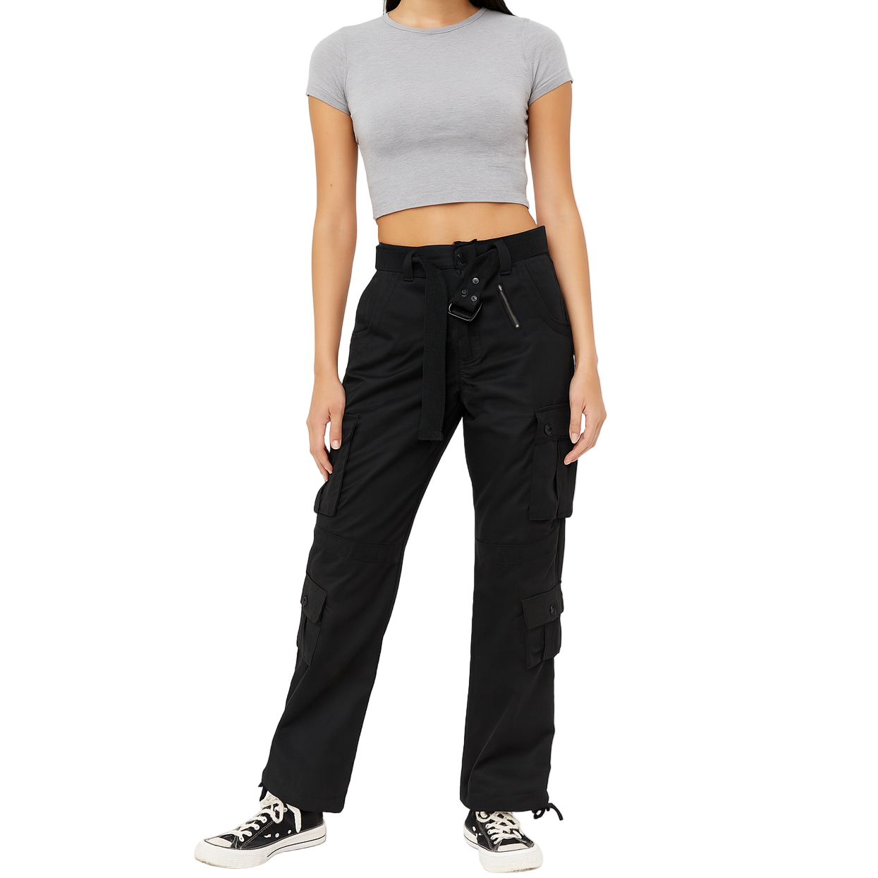 Women's Causal Cotton Cargo Pants Military Combat Workwear Capri Pants with 8 Pockets