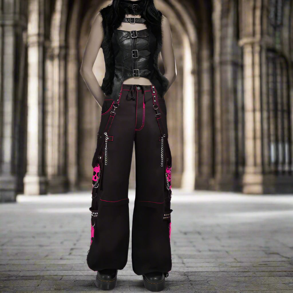Gothic Bondage Super Skull Pant Pink Big Skull Men Pant Alternative Punk Rock Emo Trouser Pant Shorts