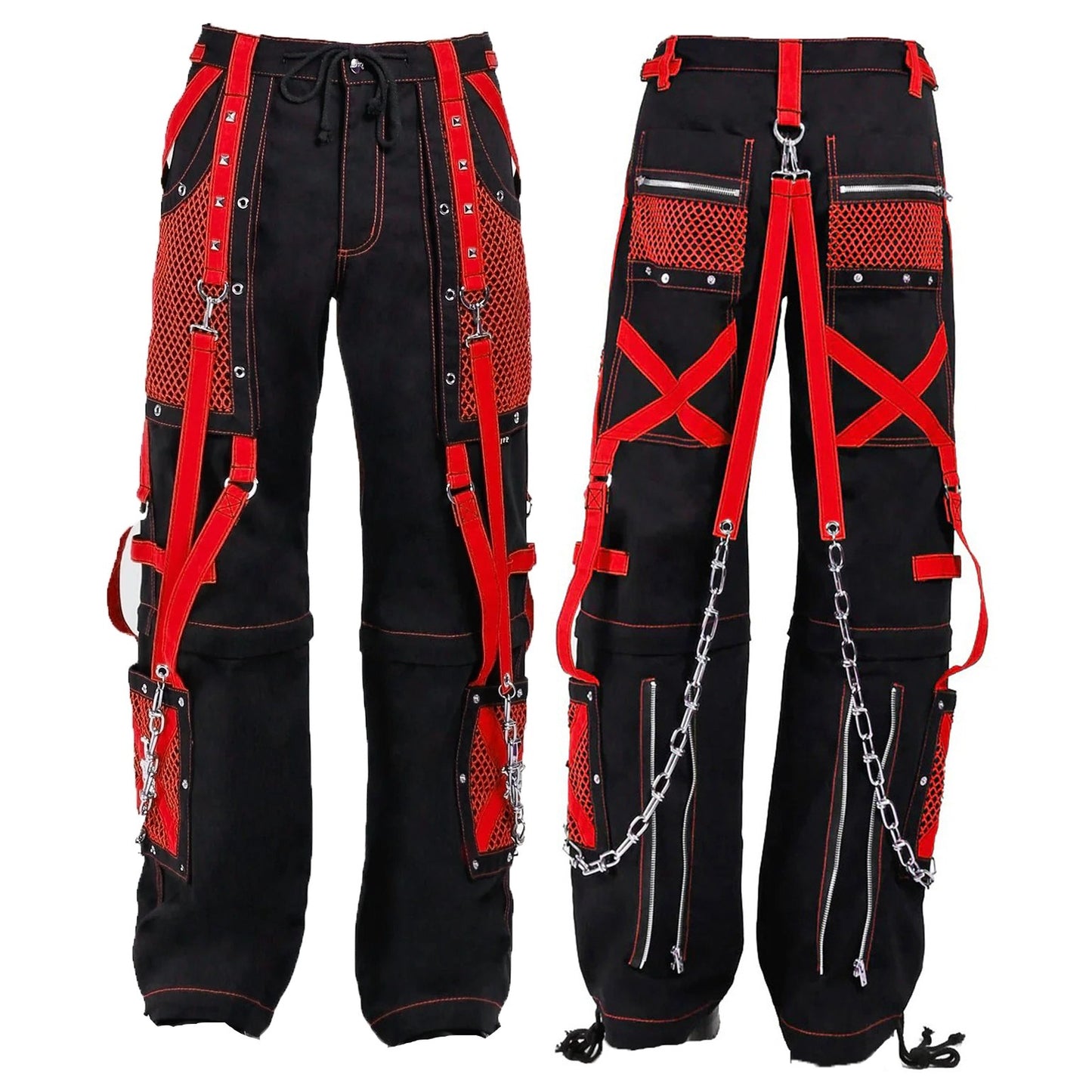 Black/Red Jeans Extreme Bondage Rocker Cyber Goth Steampunk Pant /Trip Usa