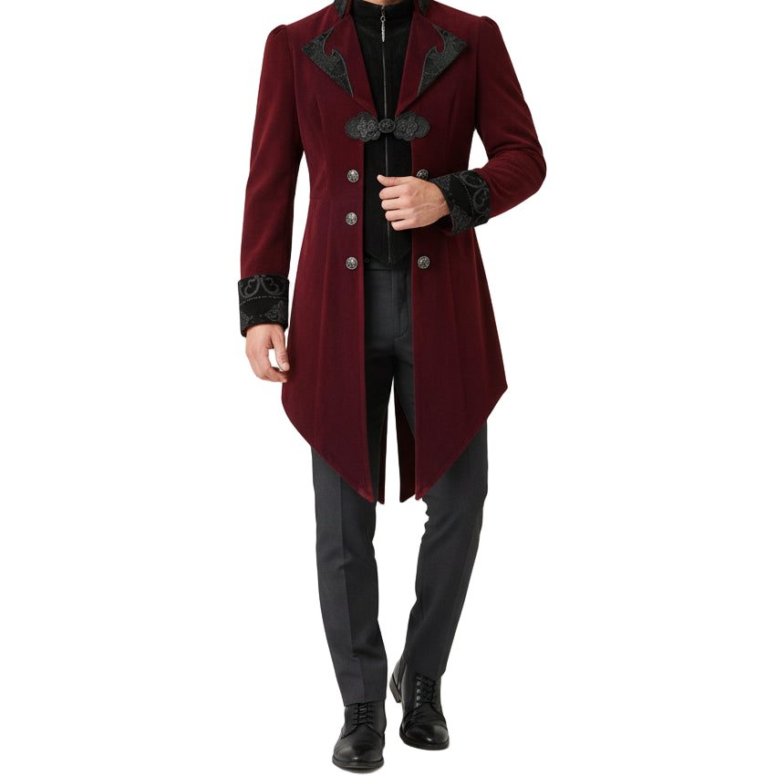 Men's Jacket Coat Red Maroon Velvet Gothic Steampunk Aristocrat
