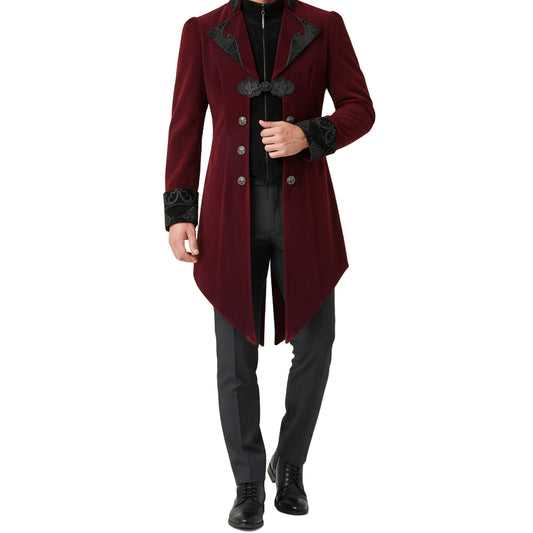Men's Jacket Coat Red Maroon Velvet Gothic Steampunk Aristocrat
