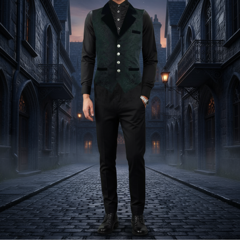 PREMIUM RENAISSANCE MEN'S WAISTCOAT BLACK BROCADE ARISTOCRAT VEST