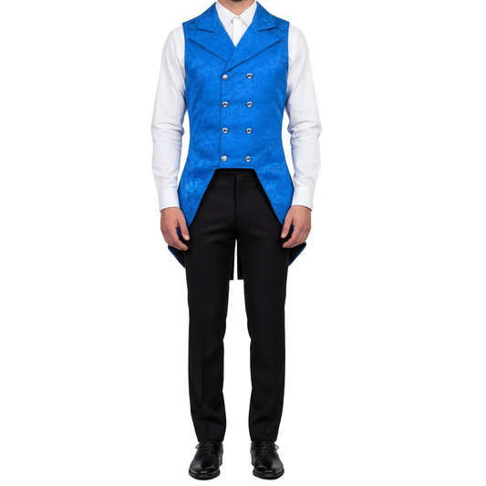 Men's Double Breasted Governor Vest Waistcoat Vtg Brocade Gothic Steampunk/Usa Royal Blue