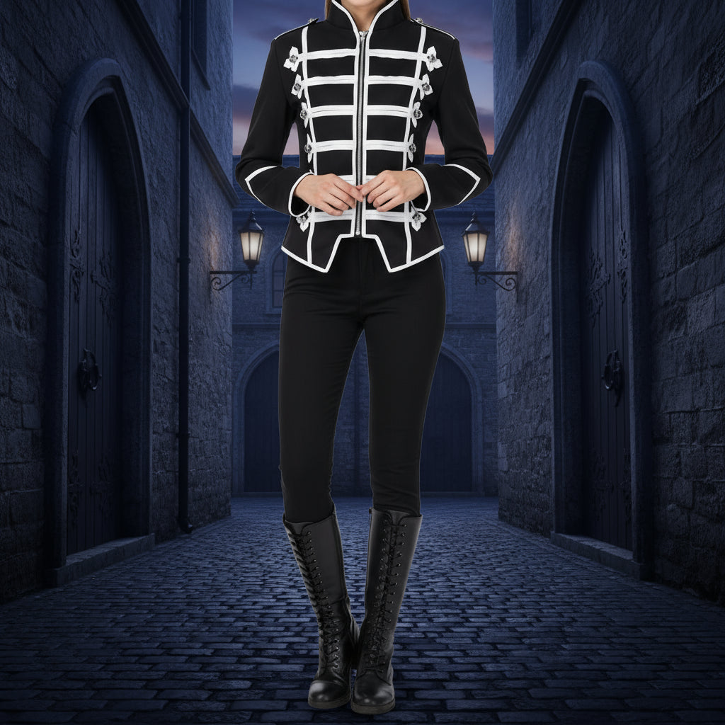 Women's Black Silver Parade Ladies Jacket