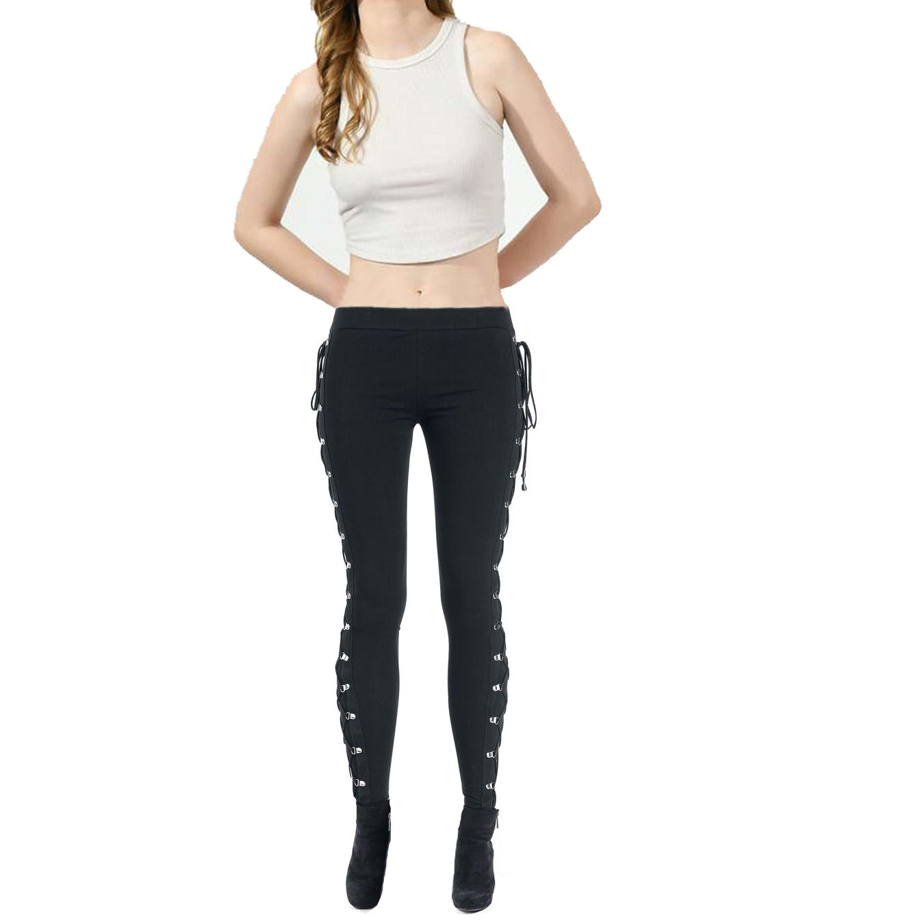 Women's Gothic Style Lace Up Black Leggings