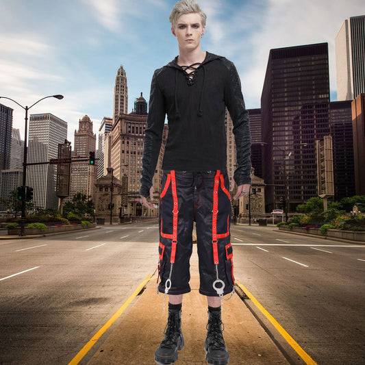 Gothic Men's Handmade Bondage Gothic Cyber Chain Techno Rock Punk Shorts