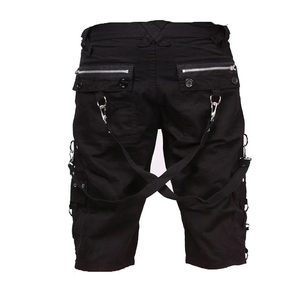 Men Black Punk Shorts Gothic Black Cotton Shorts Punk Emo Shorts With Zipper /USA