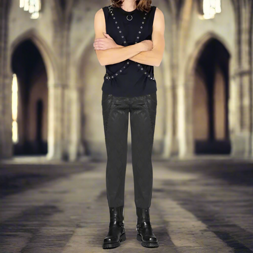 Gothic Punk Rave Mens Gothic Aristocrat Jacquard Dress Pants