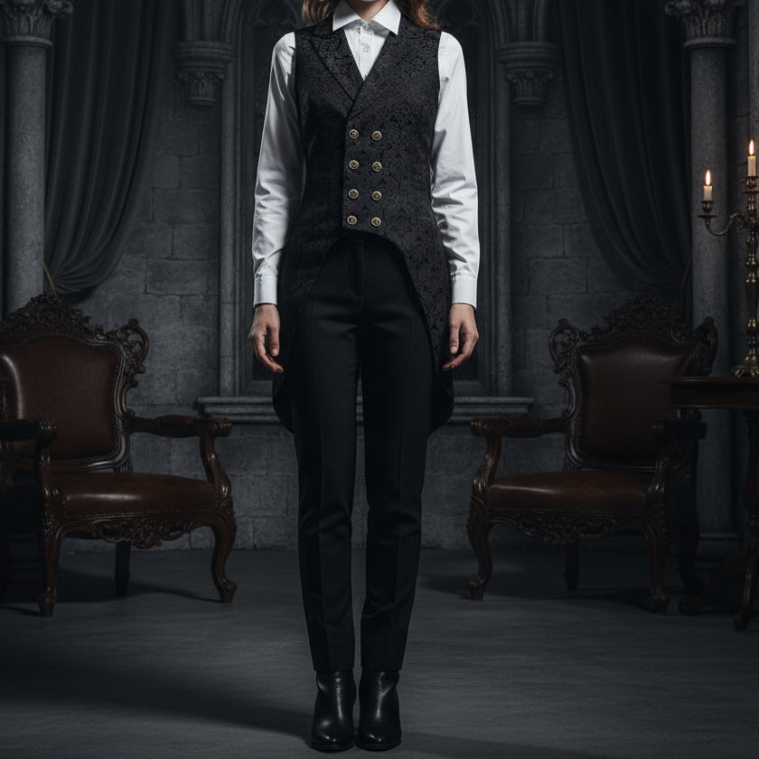 Women's Double Breasted Governor Vest Waistcoat Brocade Gothic Steampunk