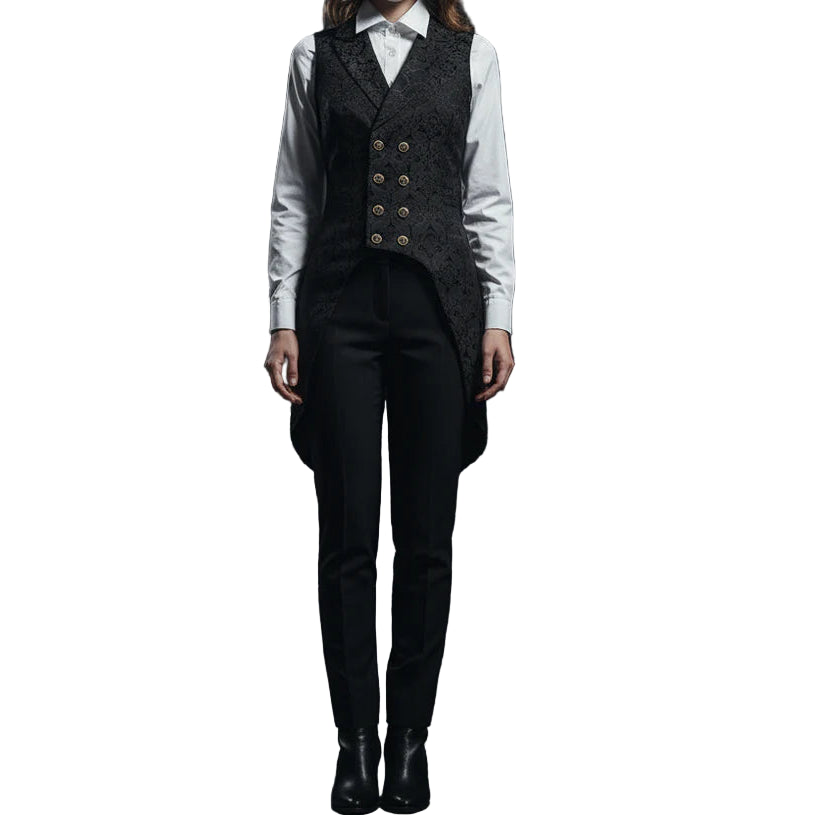 Women's Double Breasted Governor Vest Waistcoat Brocade Gothic Steampunk
