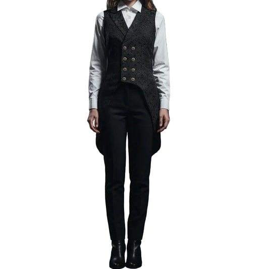 Women's Double Breasted Governor Vest Waistcoat Brocade Gothic Steampunk