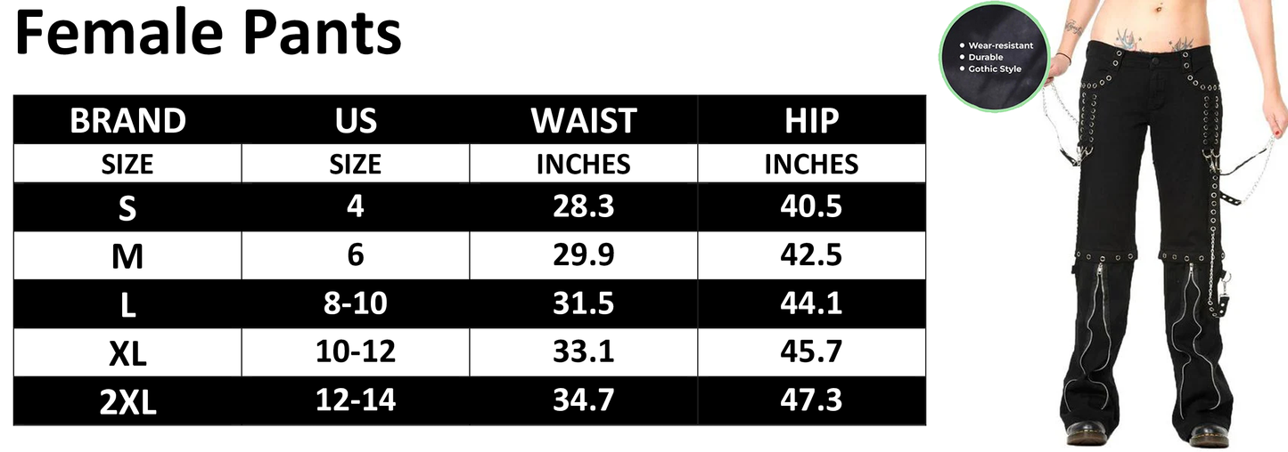 Prime Quality Women's Gothic Bondage Trouser Zip Detachable Shorts Silver Chains Trouser Tripp Pants/USA