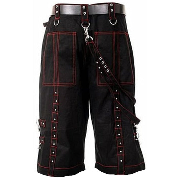 Men Gothic Handmade Bondage Cyber Red Thread Shorts Metal Studs /USA