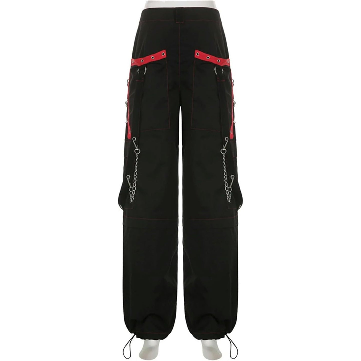 Women's Dark Gothic Baggy Unisex Cargo Metal Chain Hip Hop Wide Leg Trousers