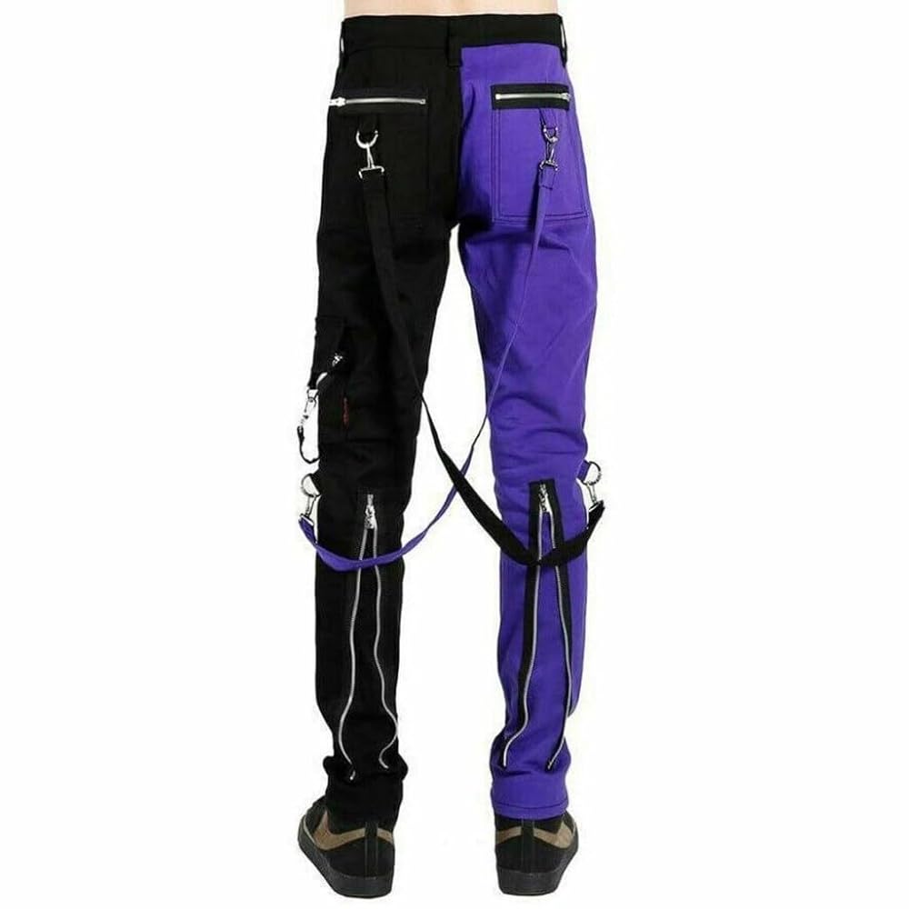 Gothic Bondage Men Pant Alternative Punk Rock Split Leg Purple Black Emo Trouser Pant USA