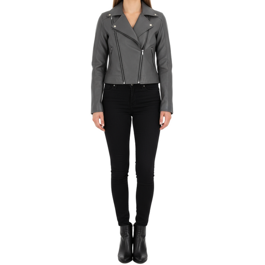 Women's Black Slim Fit Biker Style Moto Faux Leather Jacket