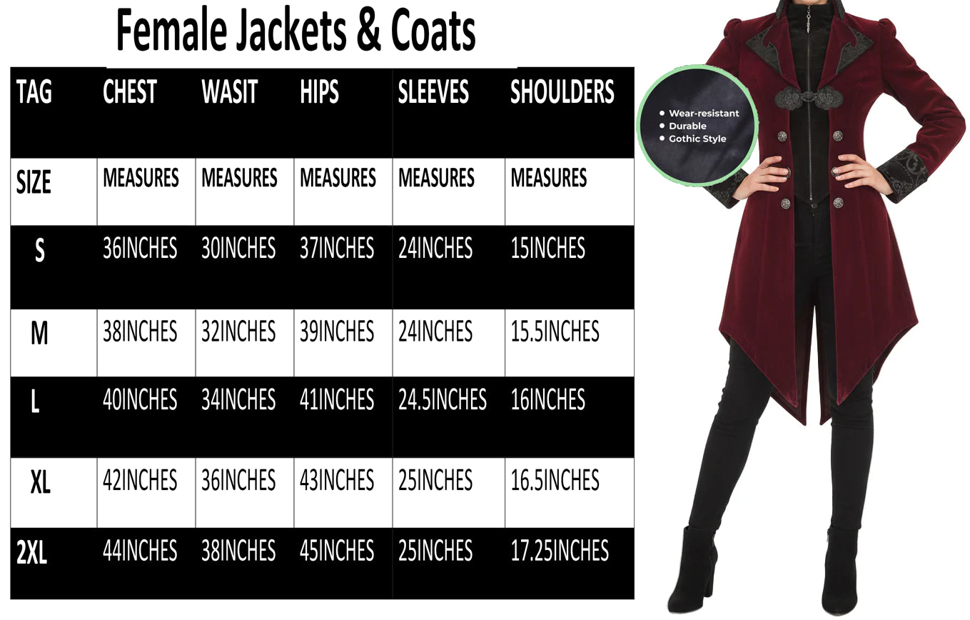 Women's Steampunk Swallow Tailcoat Gothic Long Winter Burgundy Velvet Coat