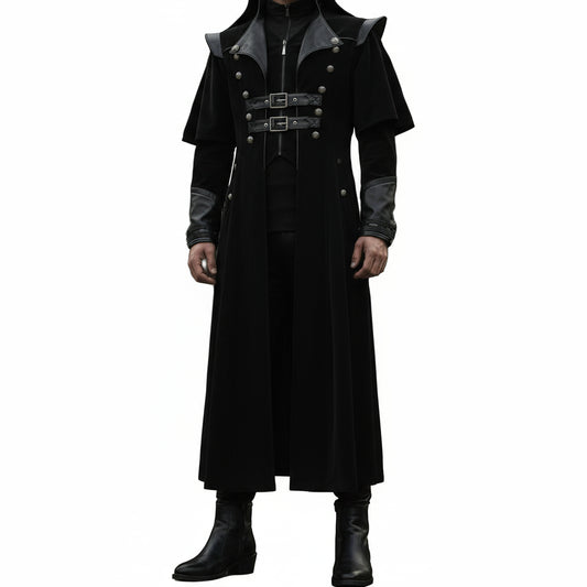 Gothic Steampunk Military Black Jacket Men's Punk Highwayman Regency Long Coat