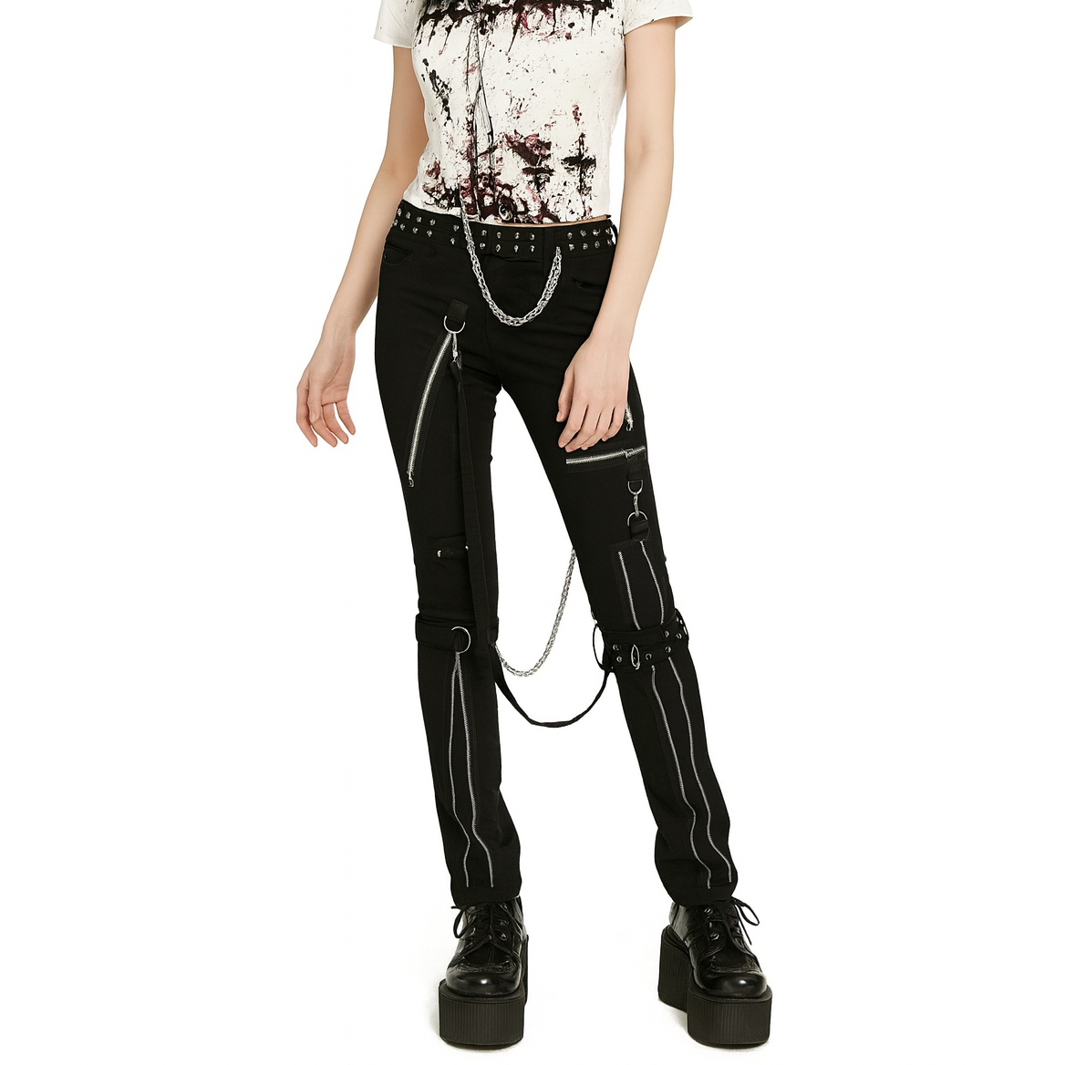 Women's Gothic Punk Emo Bondage Black Straps Goth Zipper Rock Star Tripp Pants
