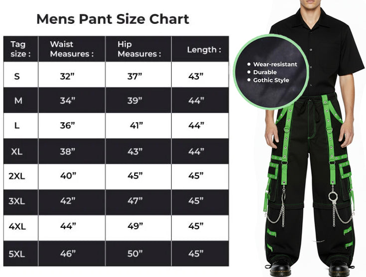 Gothic Men's Handmade Handcuff Green Bondage Cyber Chain Pant