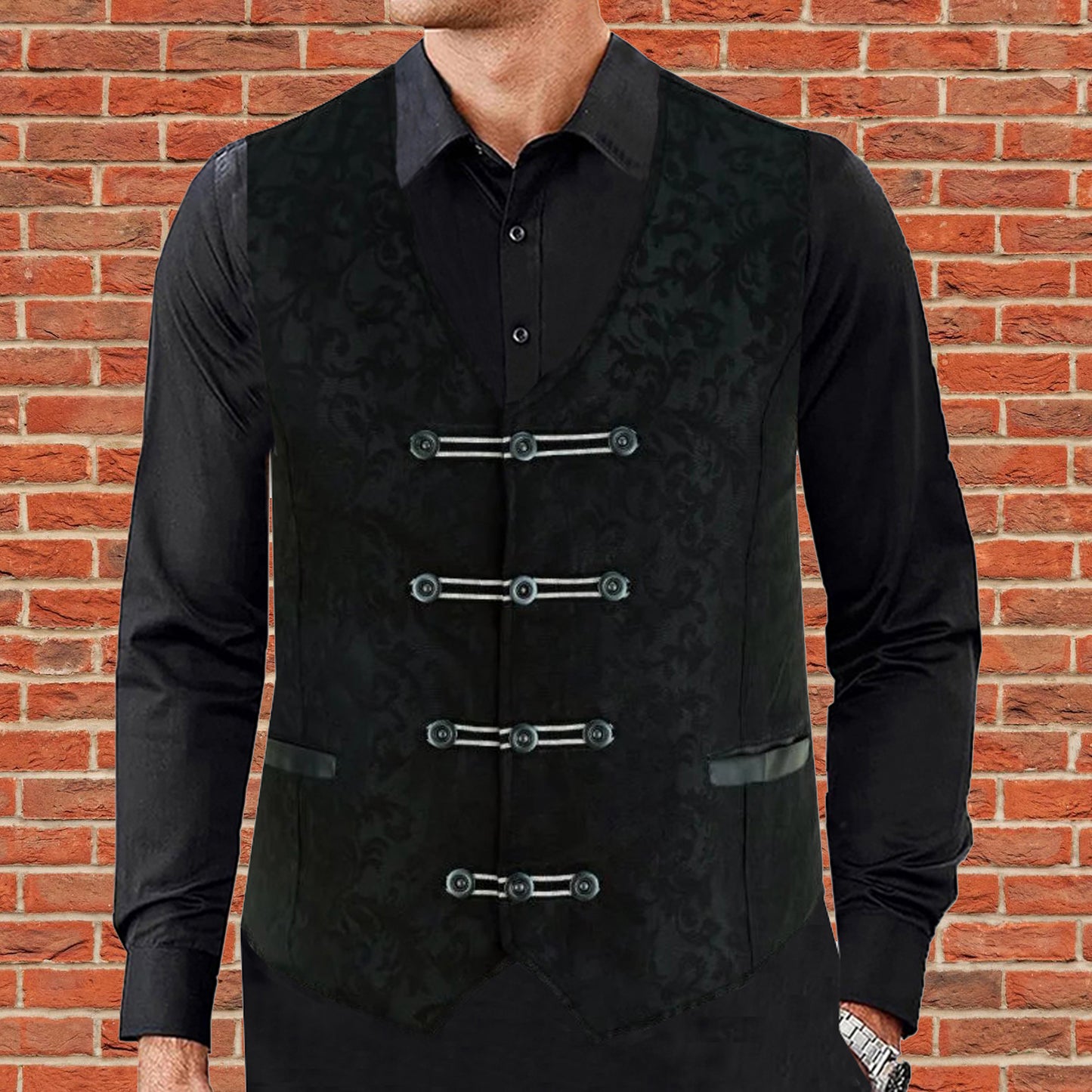 Premium Men's Vest Waistcoat Black Damask Velvet Goth Steampunk VTG/Brocade Vest