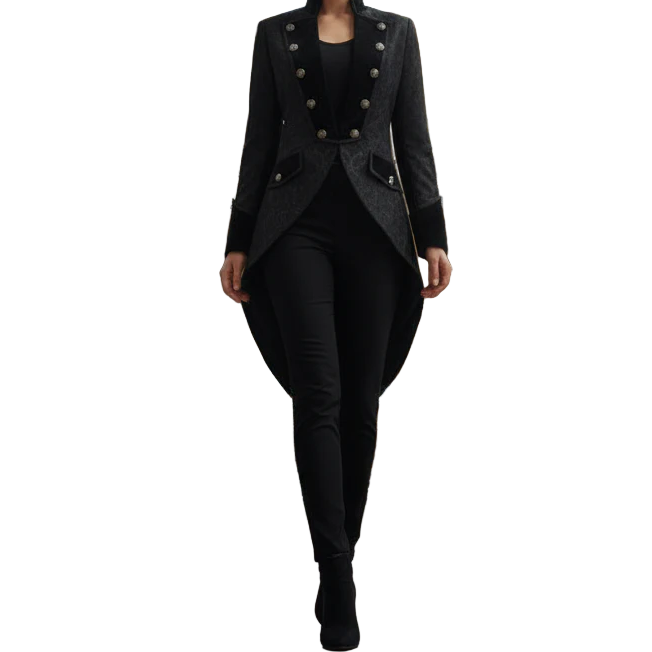 Handmade Women's Coat Jacket Black Brocade Goth Steampunk Victorian Tailcoat