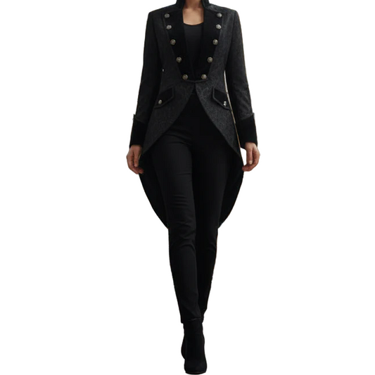 Handmade Women's Coat Jacket Black Brocade Goth Steampunk Victorian Tailcoat