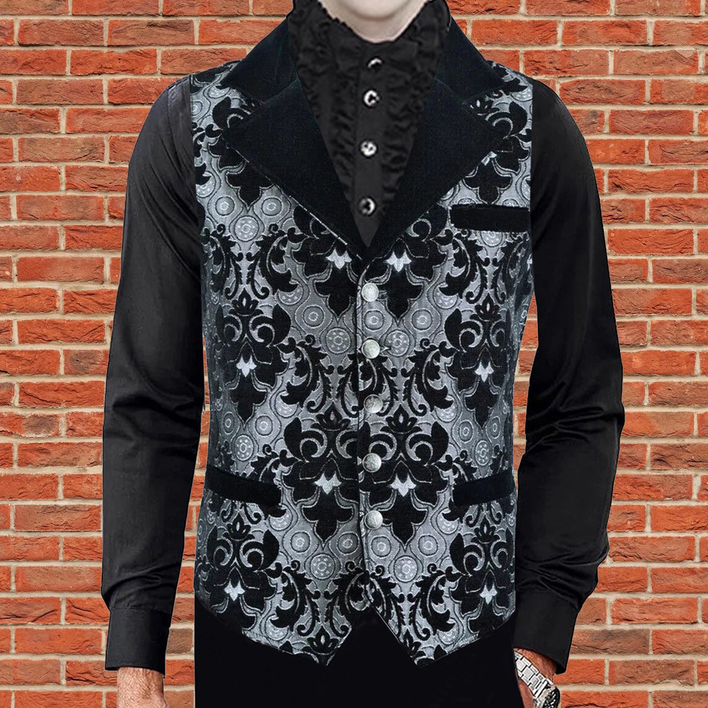 Victorian Gentleman's Aristocrat Vest Black/Silver Tapestry/Stylish Casual Vest