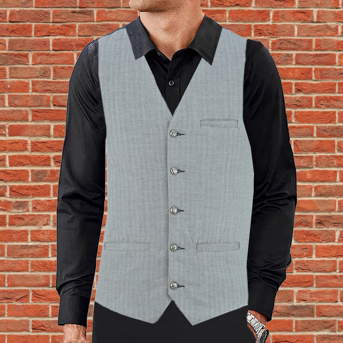 Men Herringbone Wool Blend Tweed Vest Premium Grey Waistcoat Suit Vest V Neck Slim Fit Waistcoat/USA
