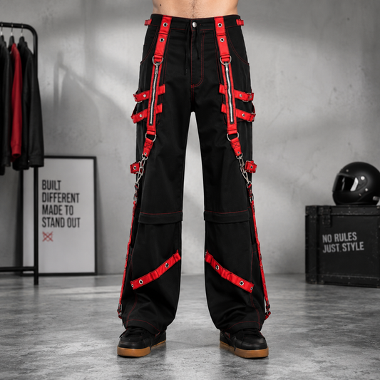 Men's Extreme Bondage Red Skater Gothic Punk Rocker Cyber Goth Steampunk Biker Pant