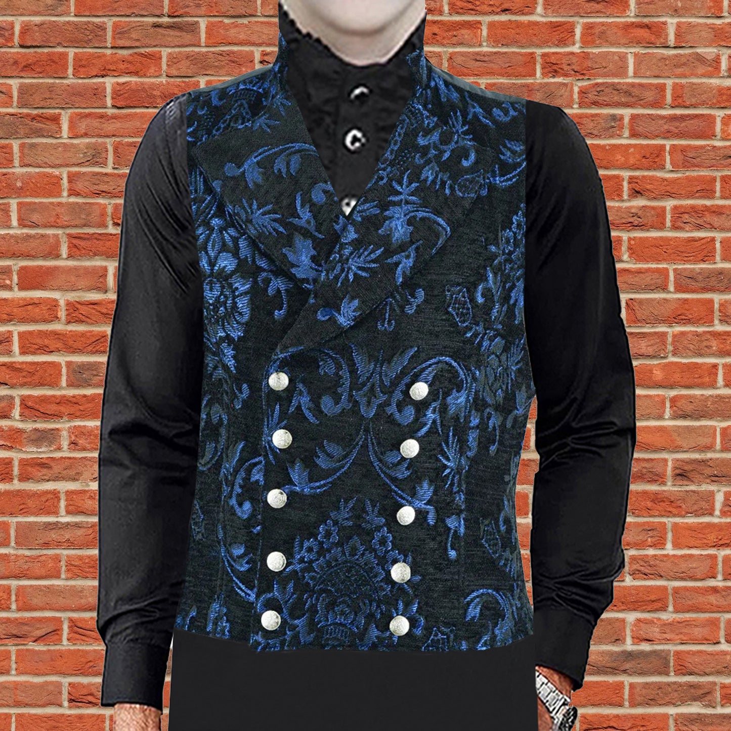 Men's Victorian Gentleman's Aristocrat Vest Tapestry/Stylish Casual Vest Blue/Black