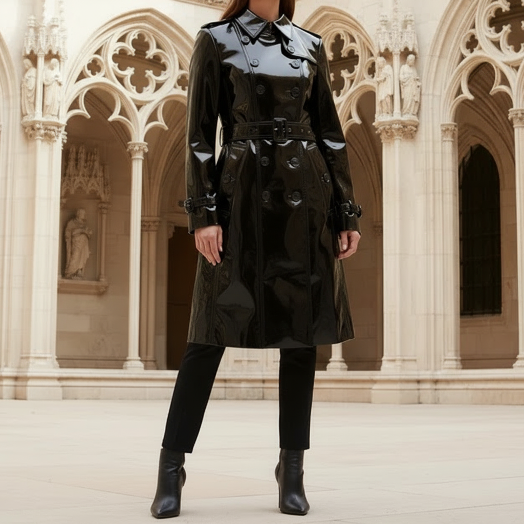 Prime Quality Black PVC Vinyl Women's Trench Coat