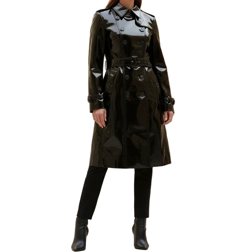 Prime Quality Black PVC Vinyl Women's Trench Coat