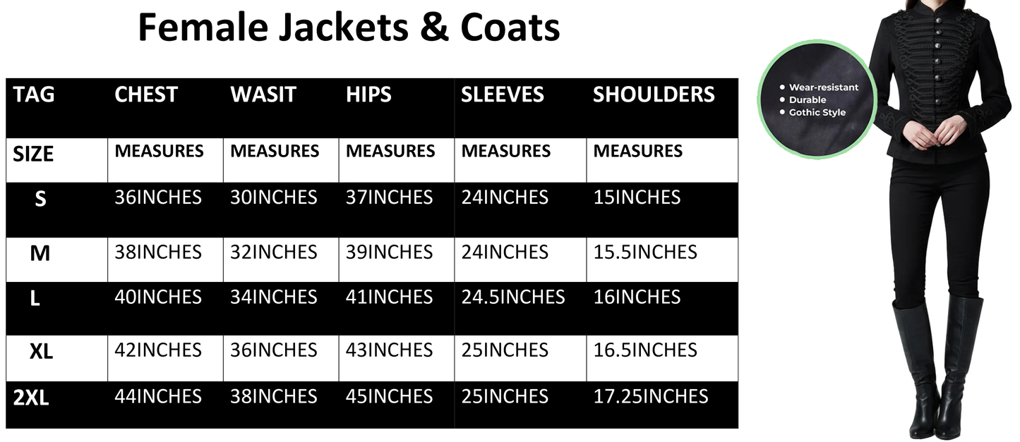 Handmade Women Black Parade Ladies Jacket Steampunk Military Punk Rock Gothic Jacket