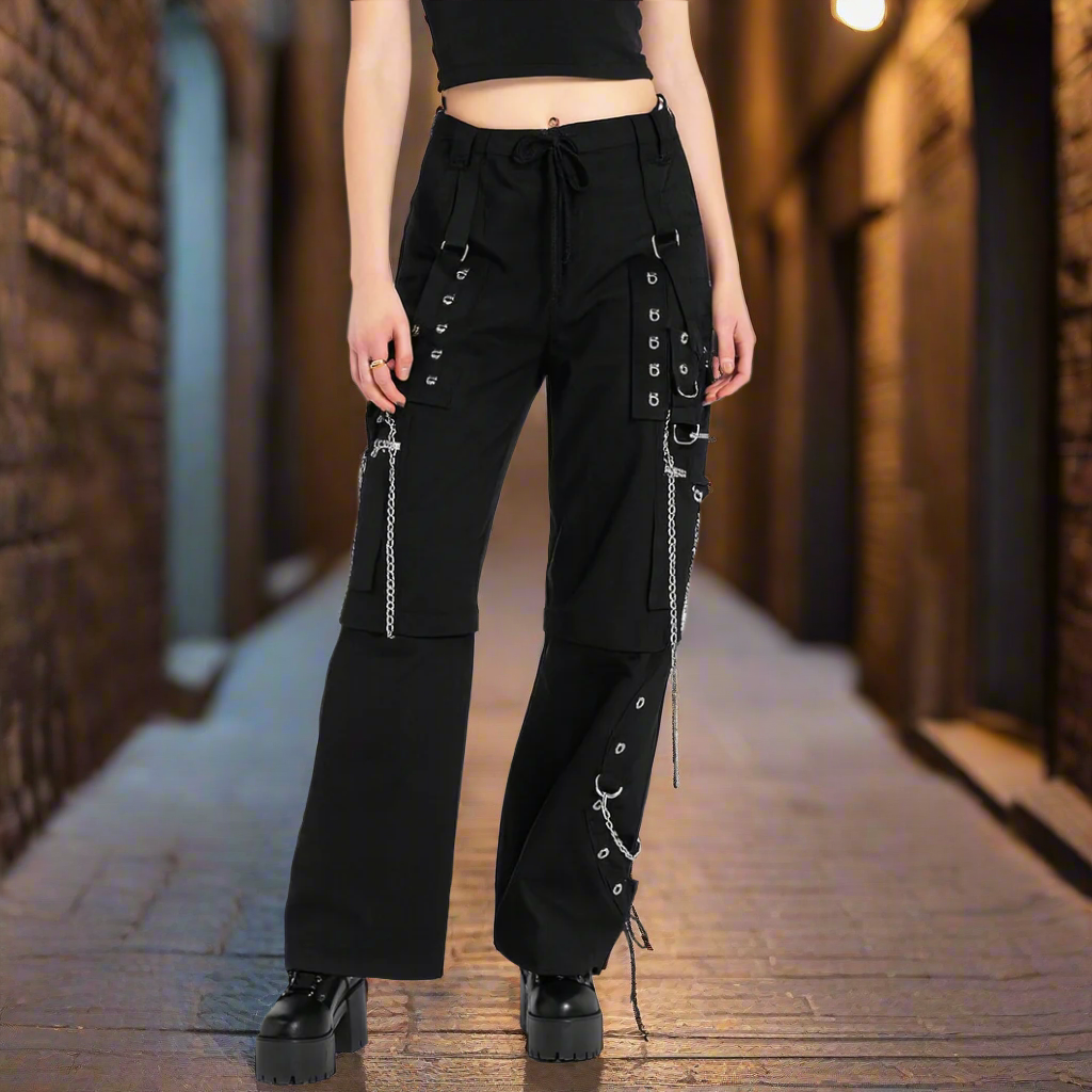 Women's Gothic Bondage Step Pant Rock Hard Trouser Heavy Weight Pant Emo/ Pants