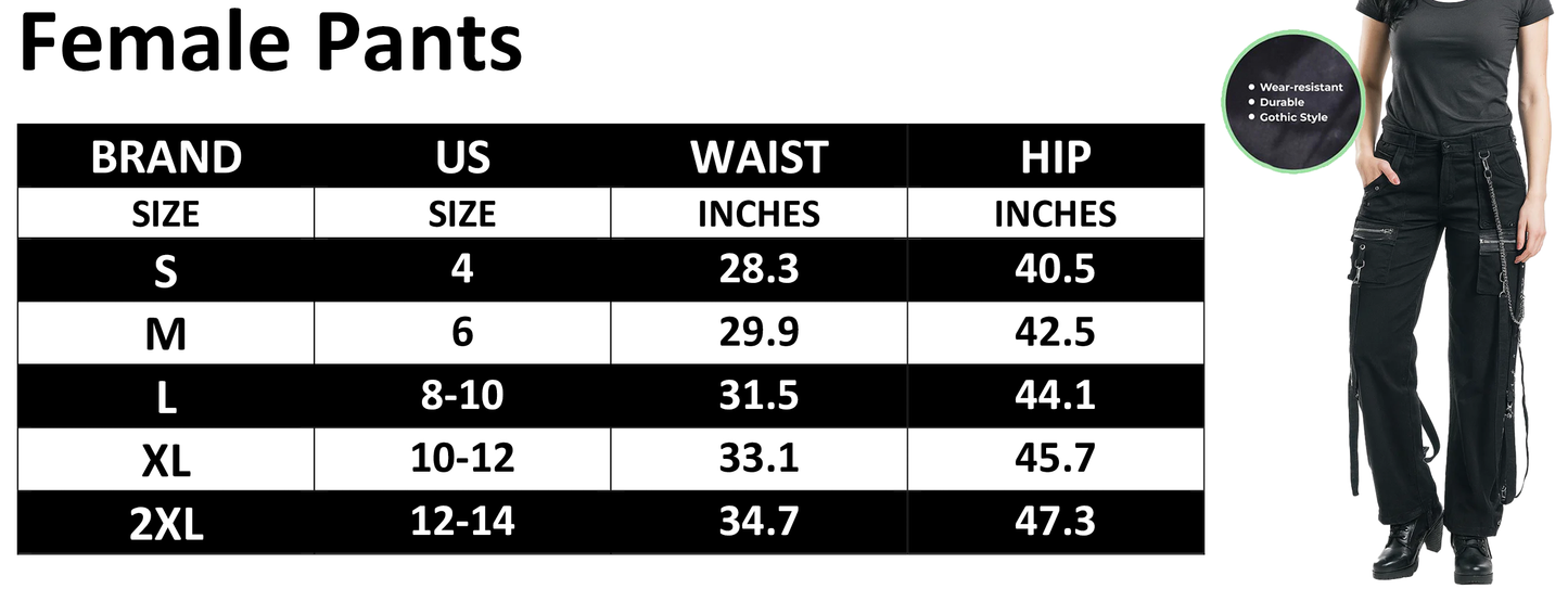 Women's Chains Black Rhinestones Gothic Punk Buckles Pant Emo Pants Straps Baggy Pants/USA