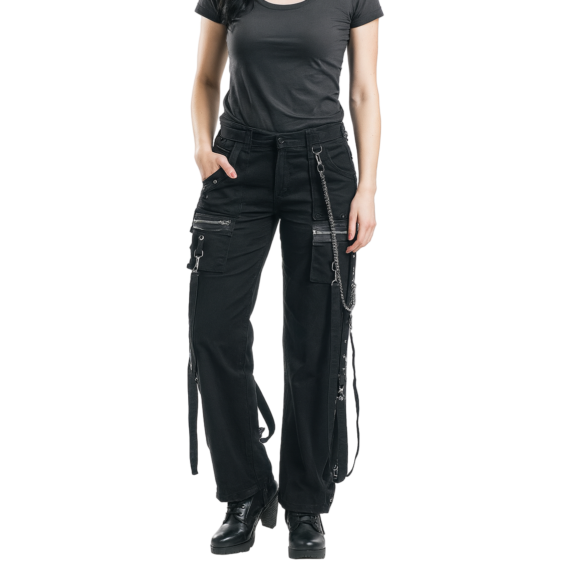 Women's Chains Black Rhinestones Gothic Punk Buckles Pant Emo Pants Straps Baggy Pants/USA