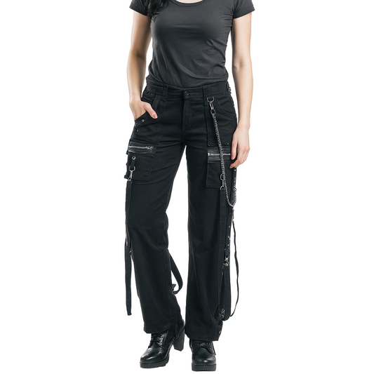 Women's Chains Black Rhinestones Gothic Punk Buckles Pant Emo Pants Straps Baggy Pants/USA