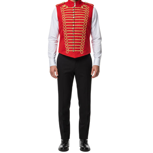 Men's Military Hussar Sleeveless Vest Red & Gold Jacket Free Shipping Usa