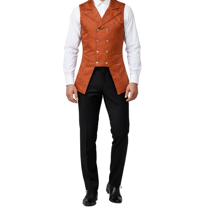 Men's Double Breasted Governor Vest Waistcoat VTG Brocade Gothic Steampunk/USA Brown Brocade