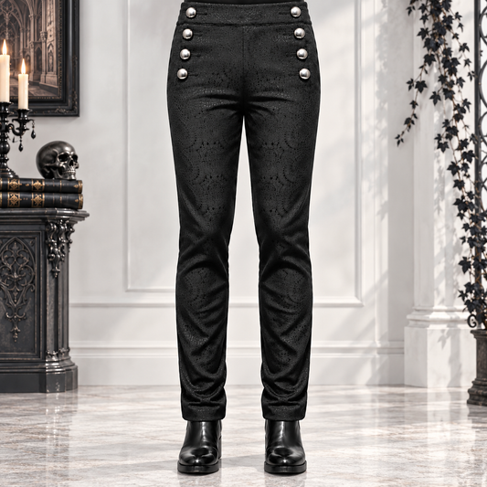 Prime Quality Men's Gothic Alastor Steampunk Black Brocade Dress Pants