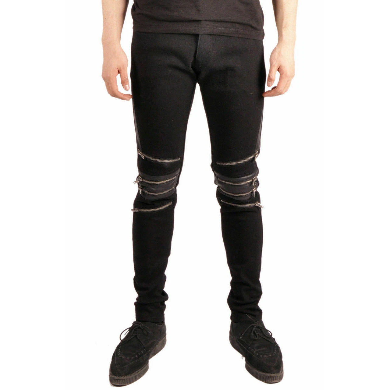 GOTHIC BONDAGE JEANS HEAVY WEIGHT ZIPPER PUNK ROCK GOTH TROUSER PANTS