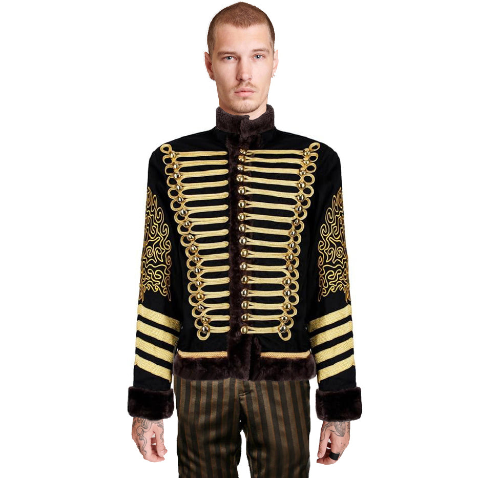 New Napoleonic Hussars Uniform Military Style Tunic Pelisse Jimi Hendrix Jacket Parade Drummer Officer Faux Fur