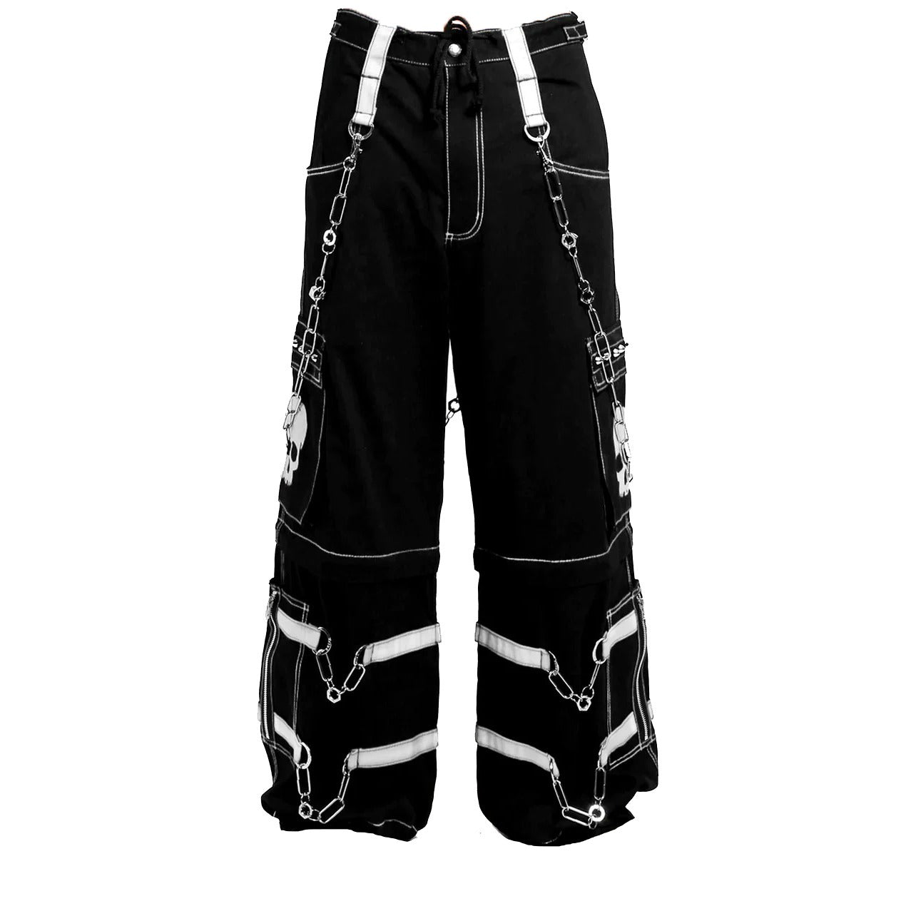 Gothic Bondage Black Skull Zip Off Pants Black & Amp White Alternative Punk Rock Emo Trouser Pant Usa