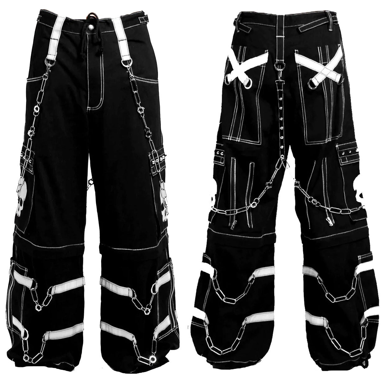 Gothic Bondage Black Skull Zip Off Pants Black & Amp White Alternative Punk Rock Emo Trouser Pant Usa
