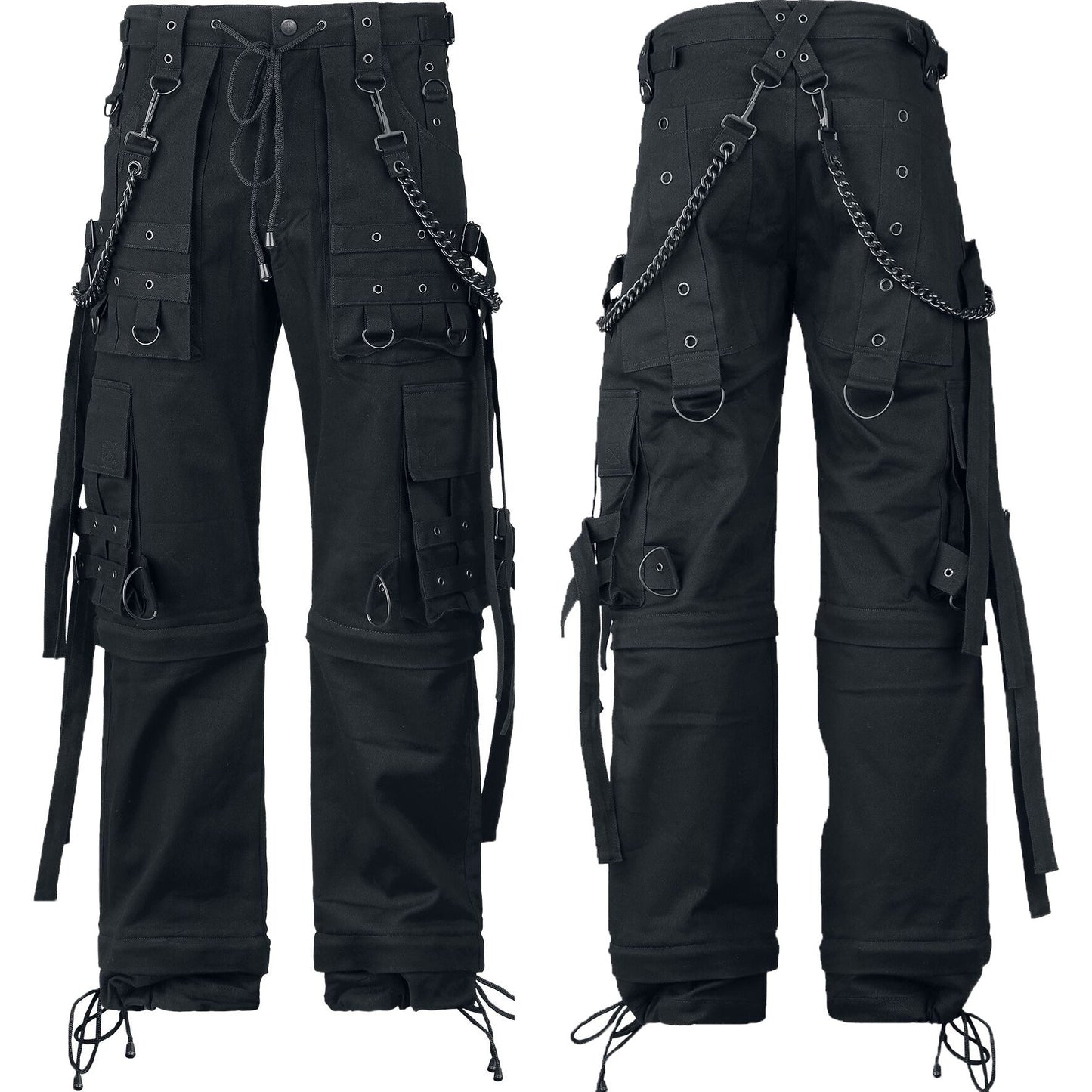 Gothic Bondage Cargo Rock Black Punk Buckle Zips Chain Strap Trousers Emo/ Pants