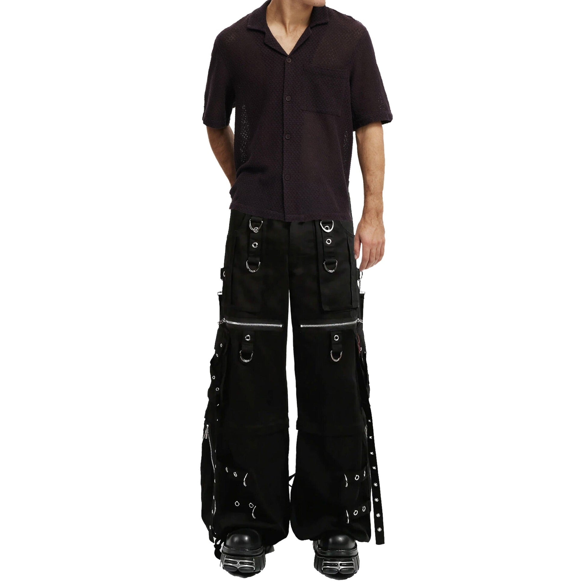 Gothic Men's Black Gothic X-Strap Zip Off Punk Rave Pants
